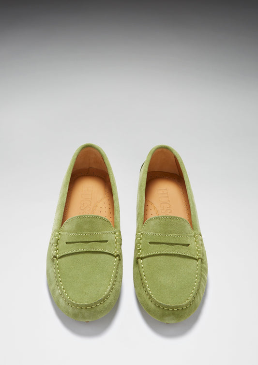 Hugs & Co. Women's Olive Green Suede Penny Driving Loafers