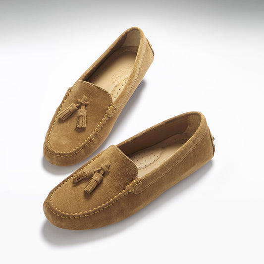 Hugs & Co. Women's Tobacco Suede Tasselled Driving Loafers