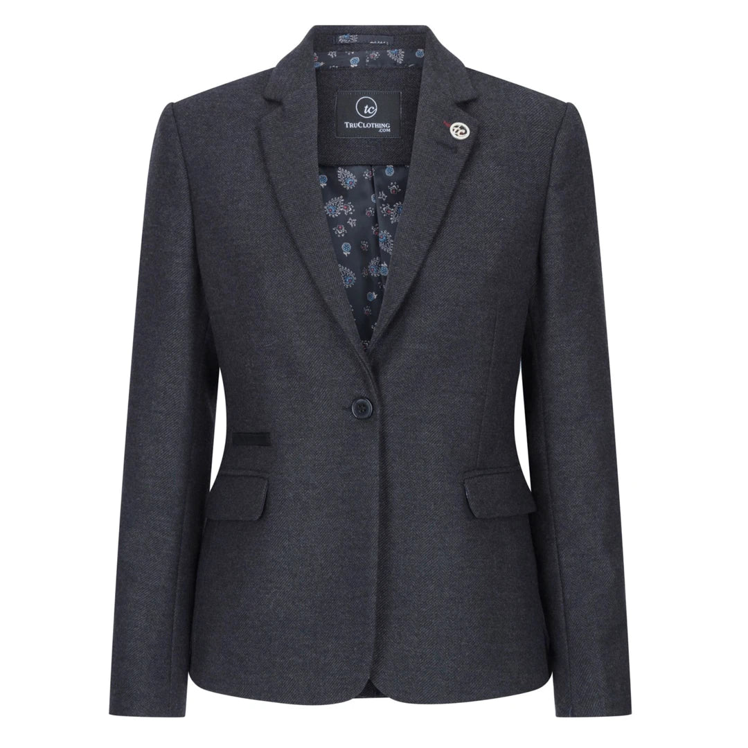 TruClothing Women's Black Tweed Herringbone Blazer and Waistcoat Set