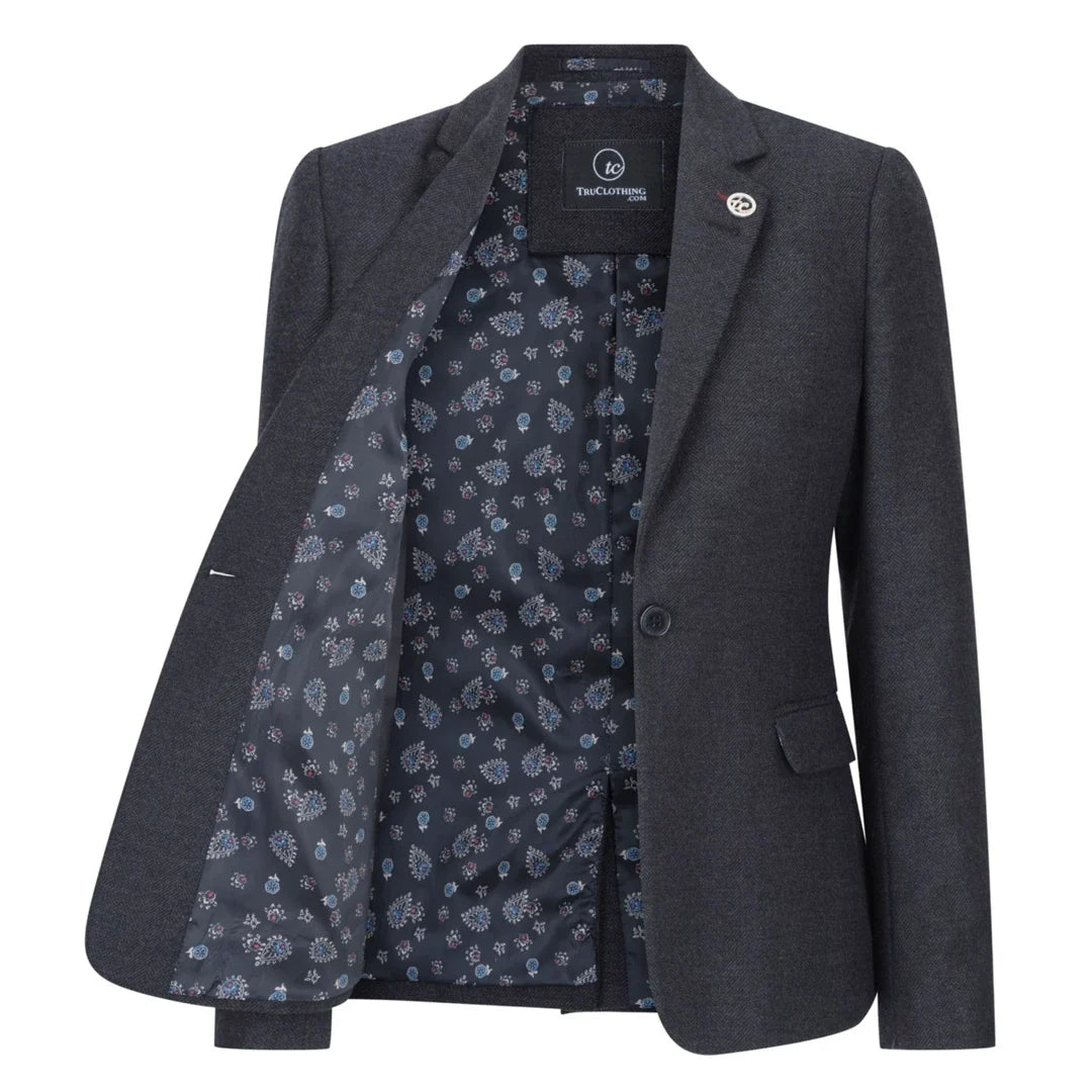 TruClothing Women's Black Tweed Herringbone Blazer and Waistcoat Set