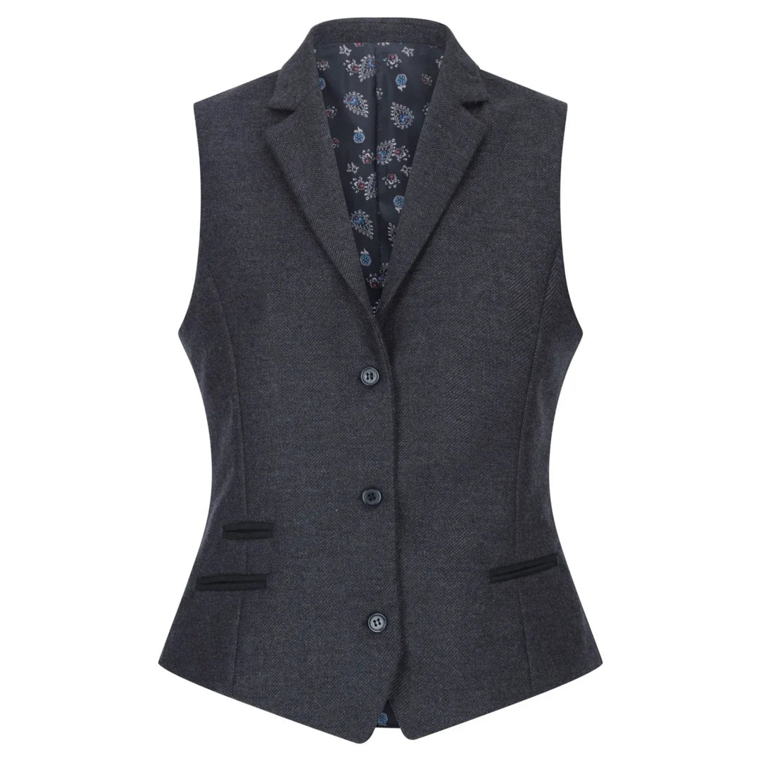 TruClothing Women's Black Tweed Herringbone Blazer and Waistcoat Set