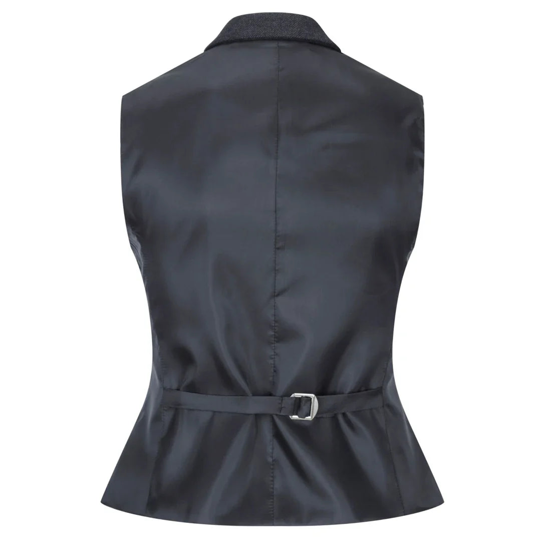 TruClothing Women's Black Tweed Herringbone Blazer and Waistcoat Set