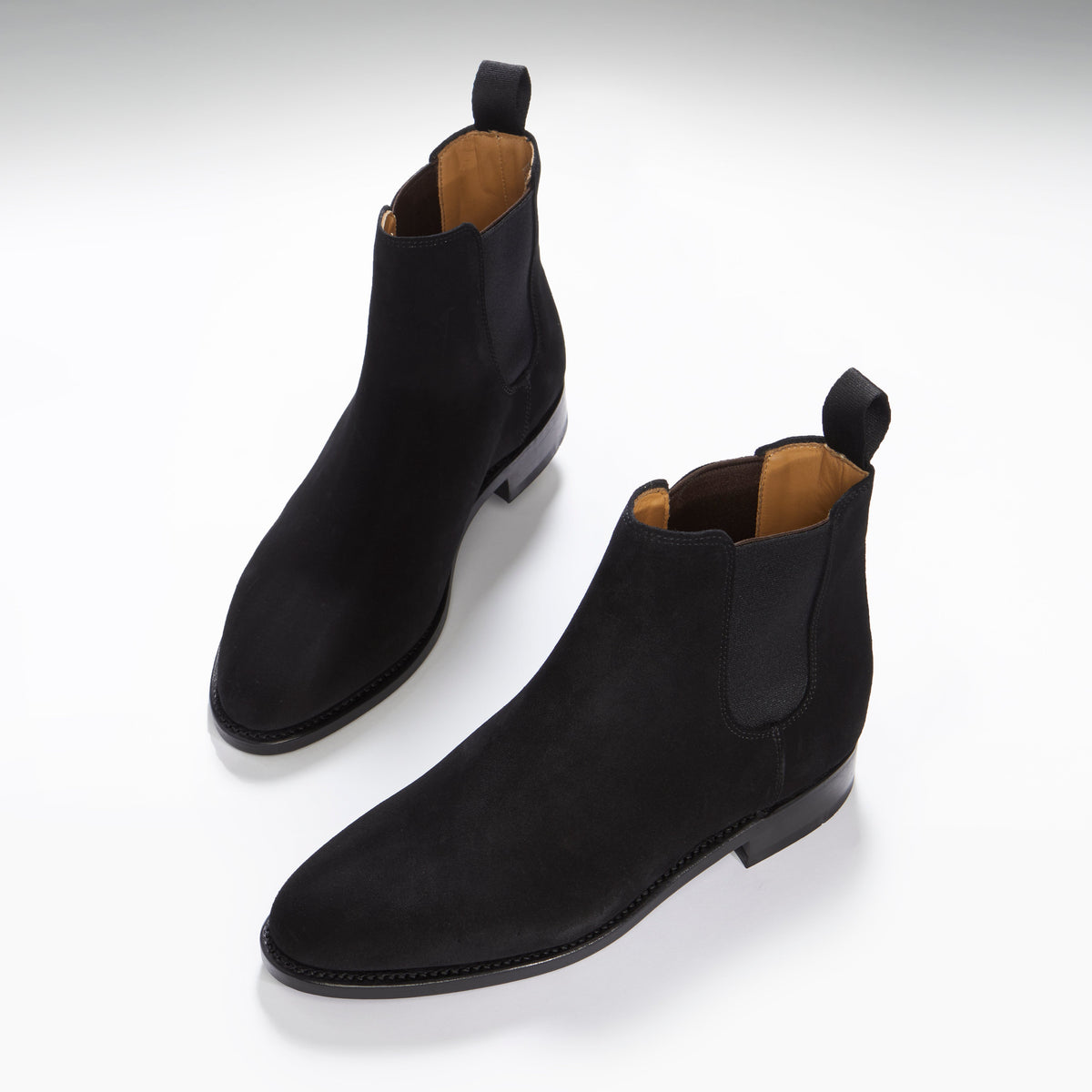 Hugs & Co. Women's Black Suede Chelsea Boots with Goodyear Welted Leather Sole