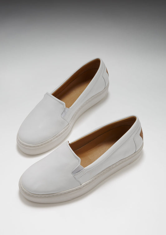Hugs & Co. Women's White Leather Slip-On Sneakers