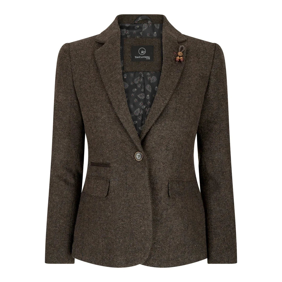 Women's Brown Tweed Blazer, Waistcoat & Trouser Classic Suit