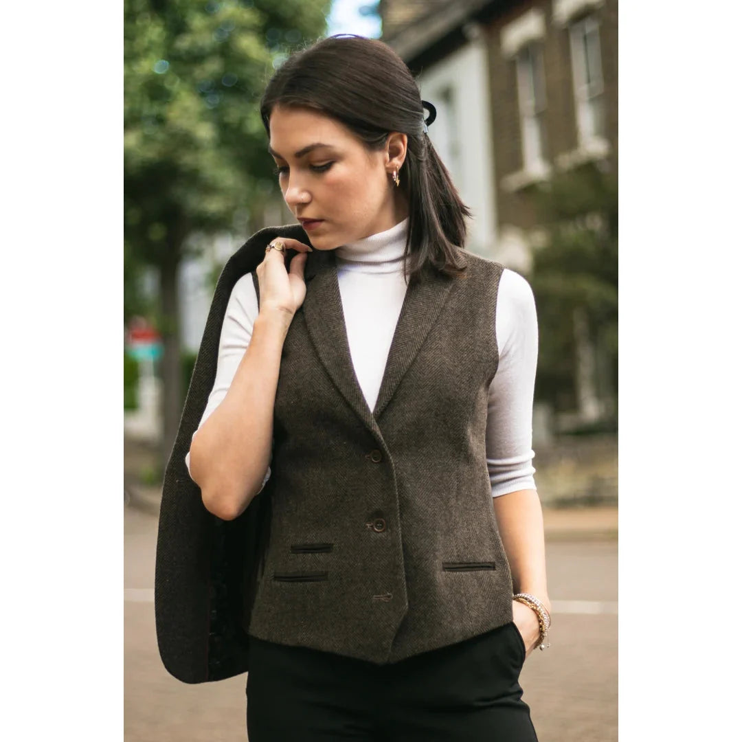 Women's Brown Tweed Blazer, Waistcoat & Trouser Classic Suit