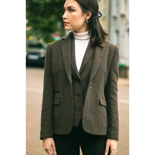 Women's Brown Tweed Blazer, Waistcoat & Trouser Classic Suit