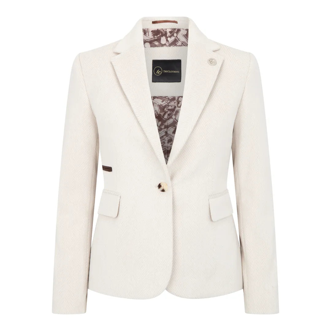 TruClothing Women's Cream Wool Blend Tweed Blazer and Waistcoat Set