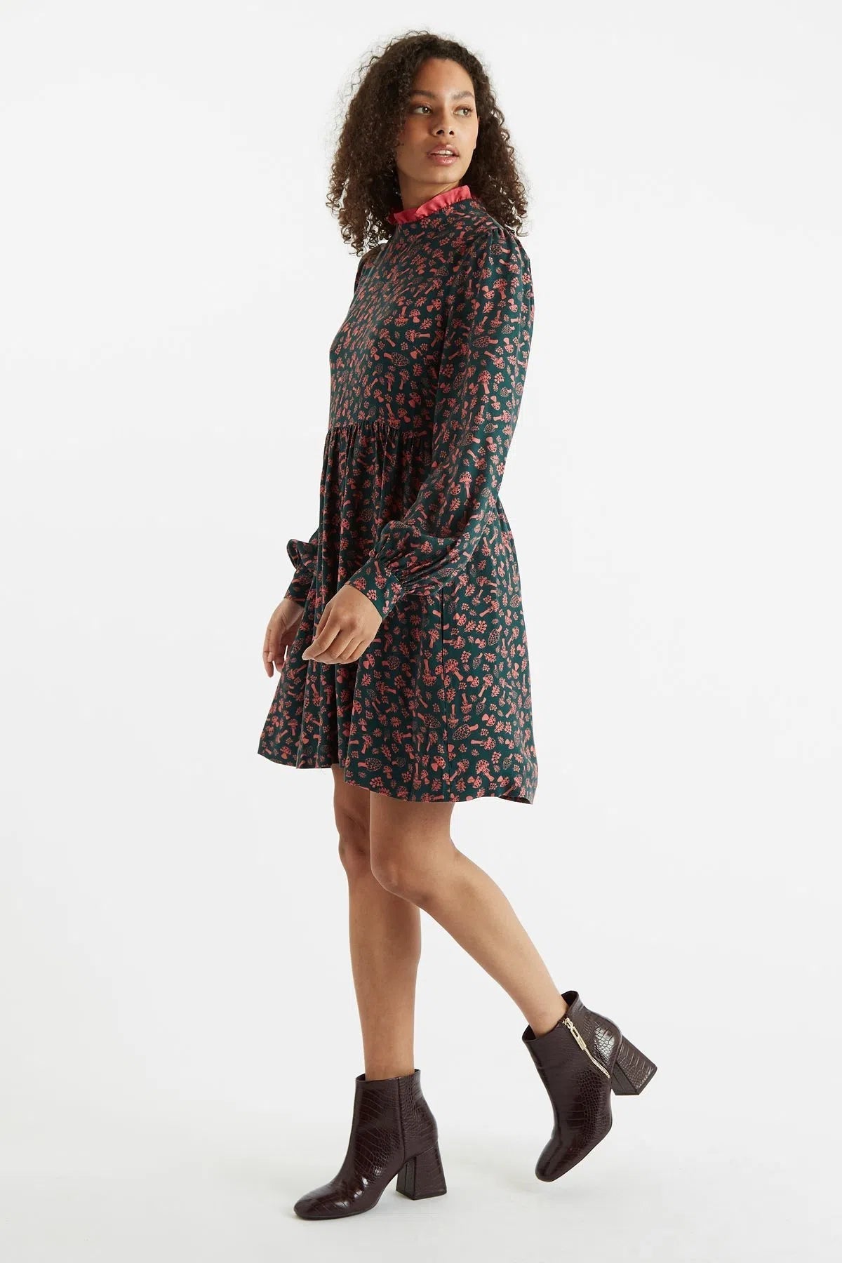 Zura Mushroom Magic Print Long Sleeve Mini Dress - Bascora