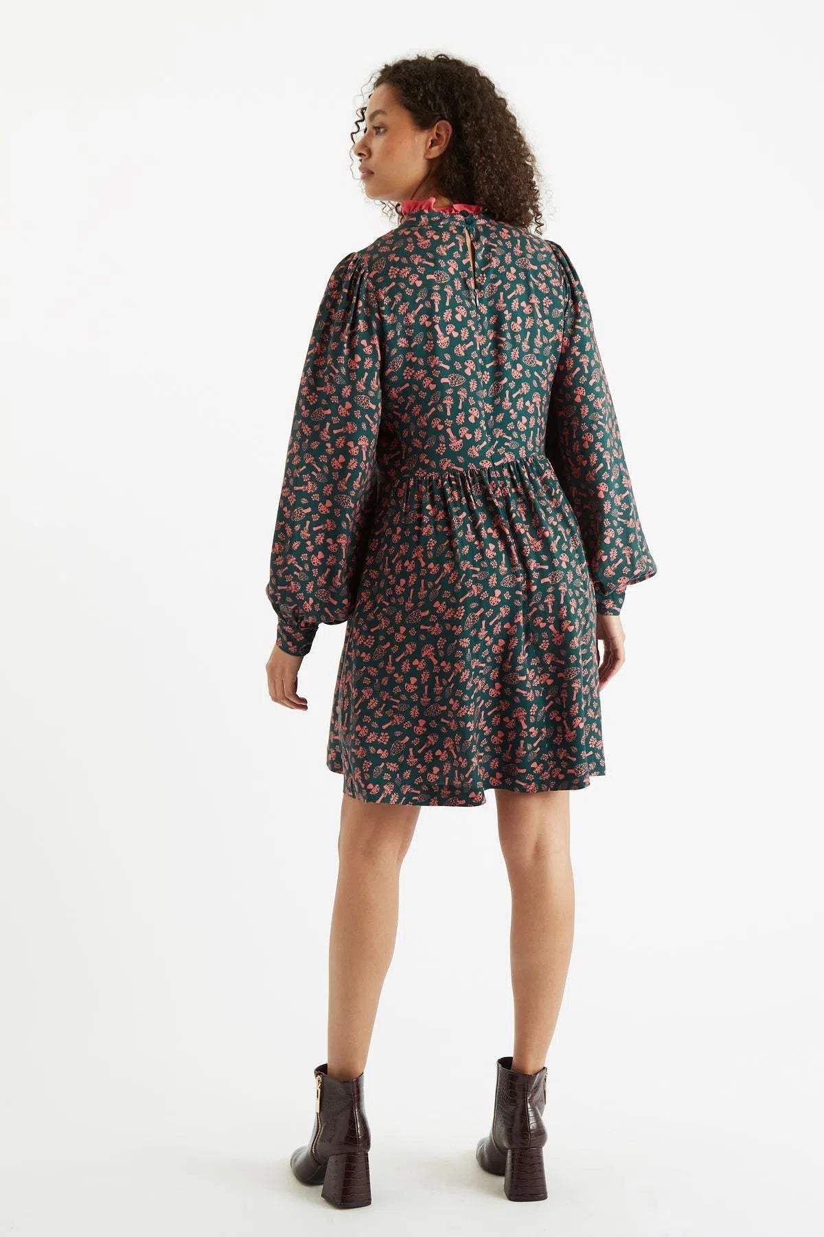 Zura Mushroom Magic Print Long Sleeve Mini Dress - Bascora