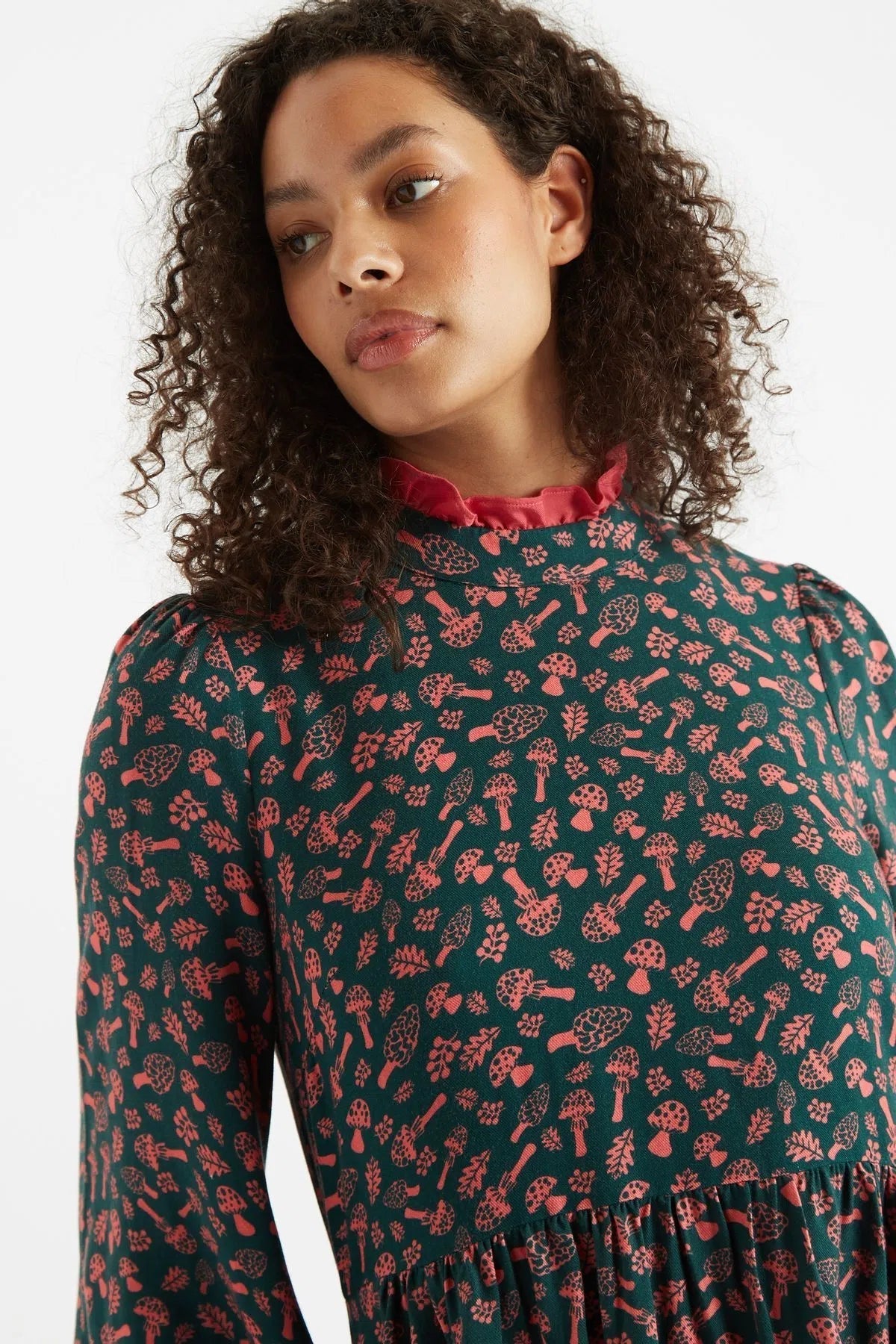 Zura Mushroom Magic Print Long Sleeve Mini Dress - Bascora